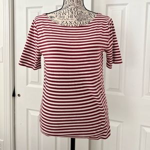 Short sleeve top. Red and white stripe. Gently worn. Size M